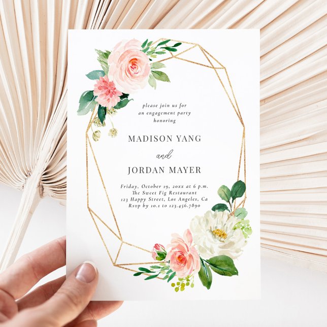 Elegant Floral Pink Blush Script Engagement Party Invitation (Creator Uploaded)
