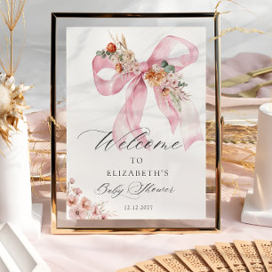 Elegant Floral Pink Bow Baby Shower Welcome Poster