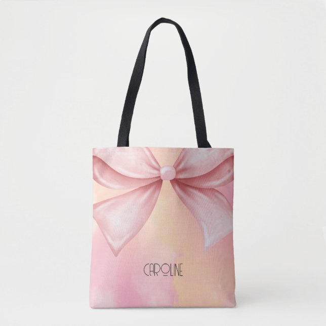  Elegant Floral Pink Bow Boho Cute  Tote Bag (Front)