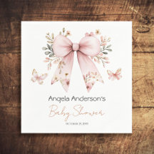 Elegant Floral Pink Bow Girl Baby Shower