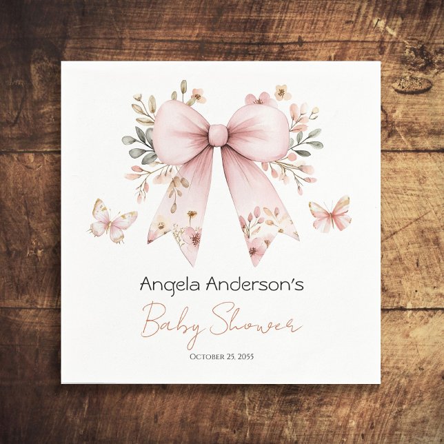 Elegant Floral Pink Bow Girl Baby Shower Napkin (Creator Uploaded)