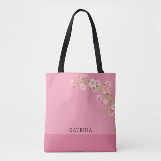 Elegant Floral Pink Breidesmaid Tote Bag (Front)