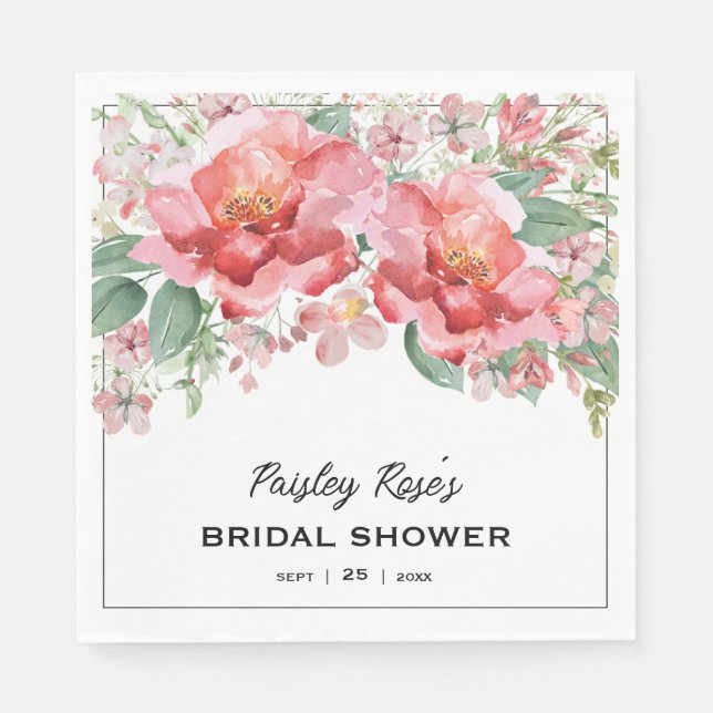 Elegant Floral Pink Bridal Shower Napkin (Front)