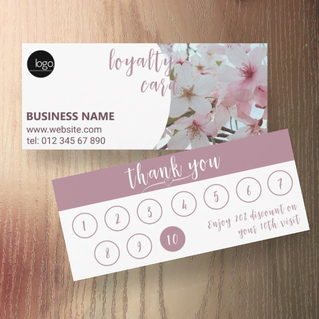 ELEGANT FLORAL PINK BUSINESS LOGO 10 LOYALTY CARD (Creator Uploaded)