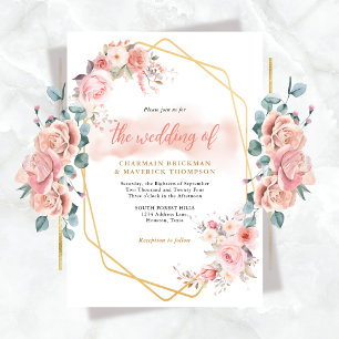 Elegant Floral Pink Frame Wedding Invitation