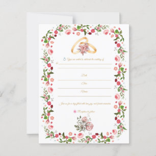 Elegant Floral Pink & Gold Wedding Invitation Postcard