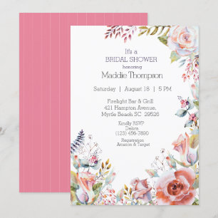Elegant Floral Pink Green Bridal Shower Invitation