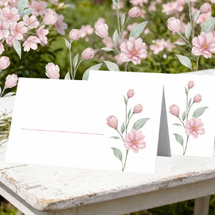 Elegant Floral Pink Green Summer Garden Wedding Place Card
