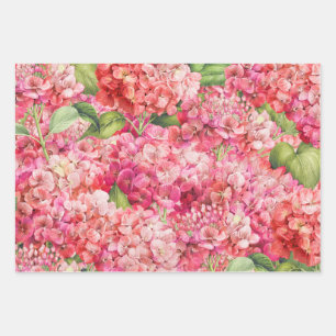 Elegant Floral Pink Hydrangea Pattern Wrapping Paper Sheet