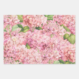 Elegant Floral Pink Hydrangea Pattern Wrapping Paper Sheet
