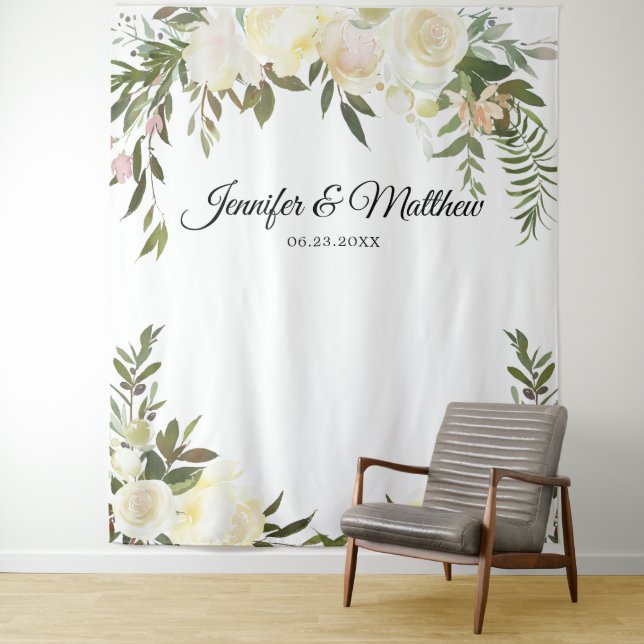 Elegant Floral Pink Ivory Wedding PHOTO BACKDROP Tapestry (In Situ)