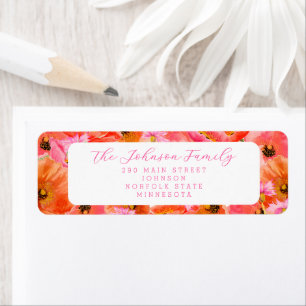 Elegant Floral Pink Orange Girl Baby Shower Return Address Label