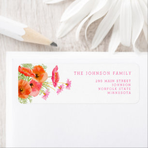 Elegant Floral Pink Orange Girl Baby Shower Return Address Label