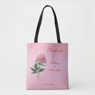 Elegant floral pink peony themed personalised tote bag