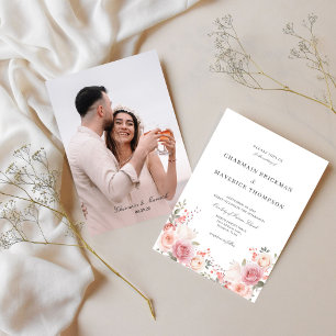 Elegant Floral Pink Photo Wedding Invitation