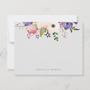 Elegant Floral Pink Purple Personalised Stationery Card