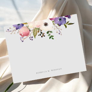 Elegant Floral Pink Purple Personalised Stationery Card