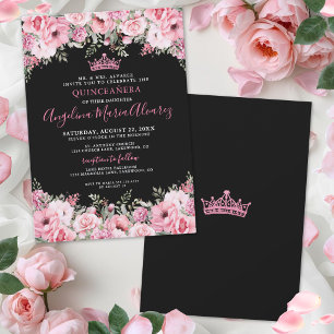 Elegant Floral Pink Quinceanera Invitation