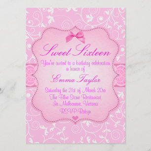 Elegant Floral Pink Sweet16 Birthday Invitation