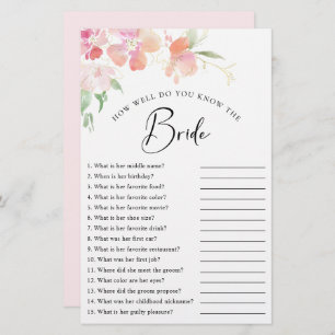 Elegant Floral Pink Watercolor Bridal Shower Game