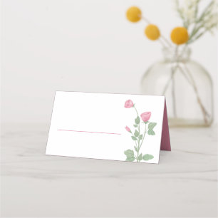 Elegant Floral Pink Watercolor Flowers Wedding Place Card