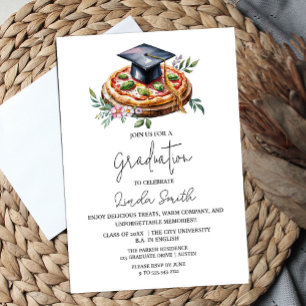 Elegant Floral Pizza Graduation Invitation