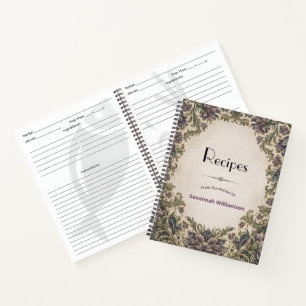 Elegant Floral Plaid Personalised Recipe Notebook