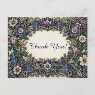 Elegant Floral Plaid Thank You Postcard