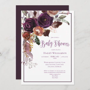 Elegant Floral Plum Purple and Gold Baby Shower Invitation