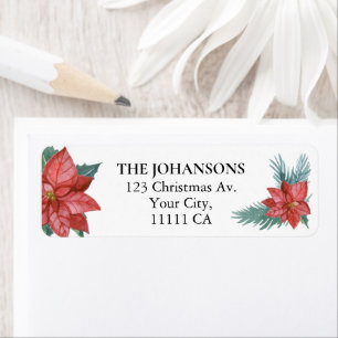 Elegant Floral Poinsettia Christmas Return Address Label
