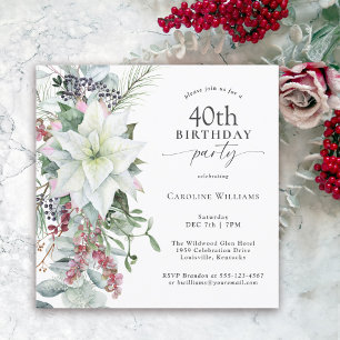 Elegant Floral Poinsettia December 40th Birthday Invitation