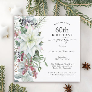 Elegant Floral Poinsettia December 60th Birthday Invitation