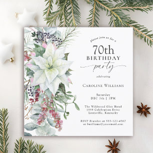 Elegant Floral Poinsettia December 70th Birthday Invitation