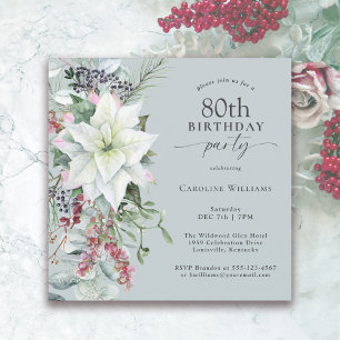 Elegant Floral Poinsettia December 80th Birthday Invitation