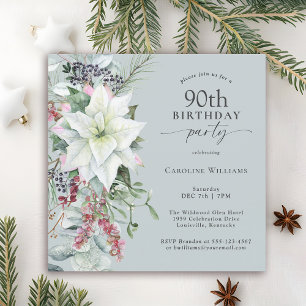 Elegant Floral Poinsettia December 90th Birthday Invitation