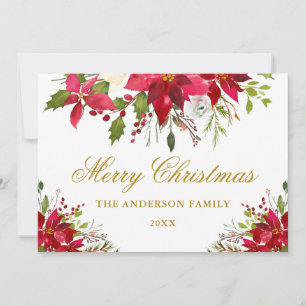 Elegant Floral Poinsettia Gold Christmas Card