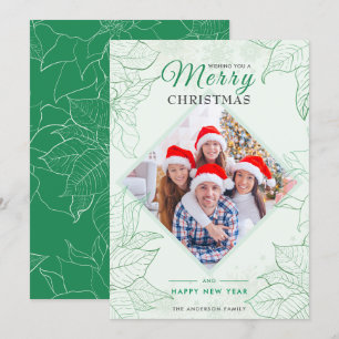 Elegant Floral Poinsettia Green Photo Christmas Holiday Card