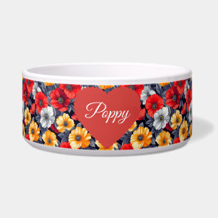 Elegant Floral Poppy Red Pet Bowl