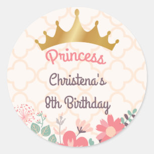 Elegant Floral Princess Birthday Round Sticker