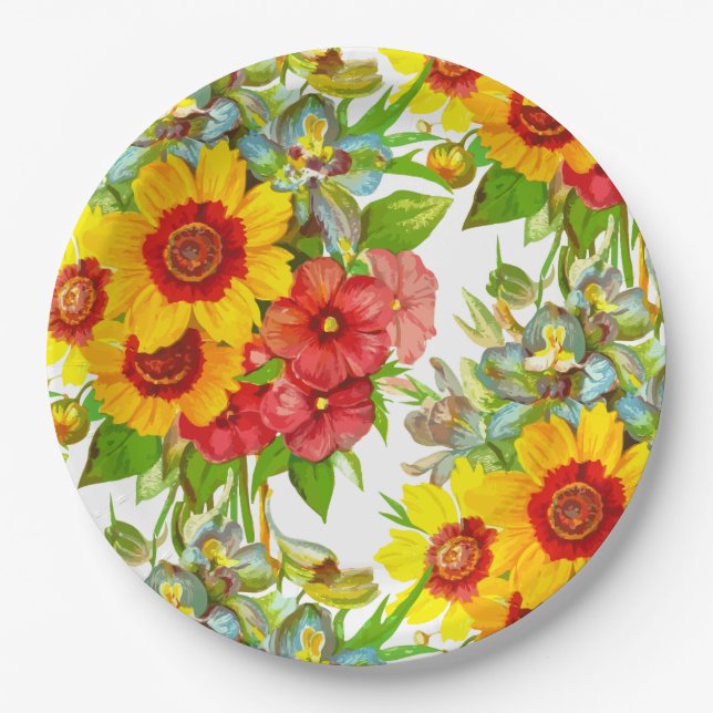 Elegant  Floral Print   Paper Plate (Front)