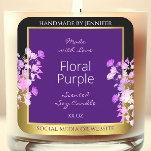 Elegant Floral Product Label Black Gold and Purple