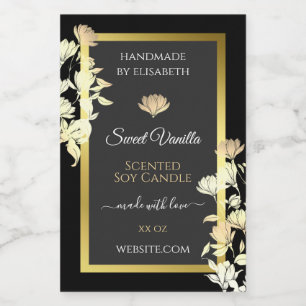 Elegant Floral Product Packaging Labels Black Gold