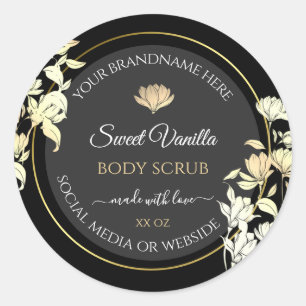 Elegant Floral Product Packaging Labels Black Gold