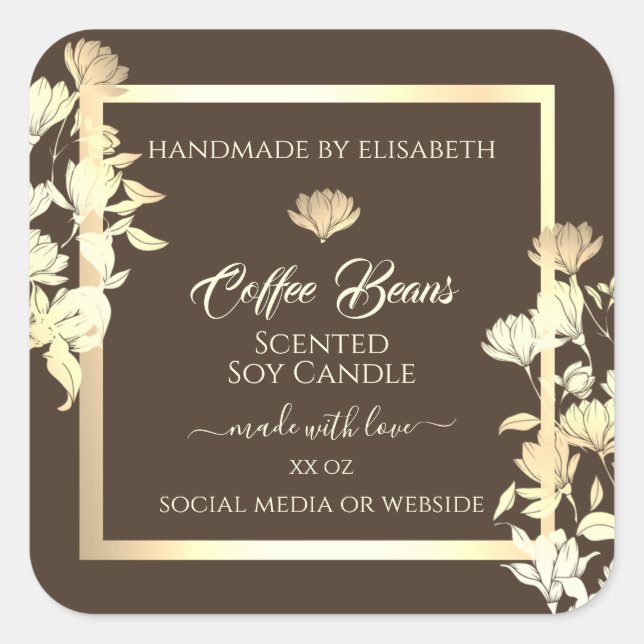 Elegant Floral Product Packaging Labels Gold Brown (Front)