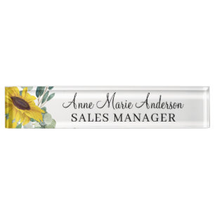 Elegant Floral Professional Name Nameplate