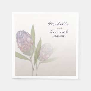 Elegant Floral Protea Purple Beige Wedding Napkins