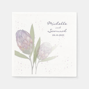 Elegant Floral Protea Purple Beige Wedding Napkins