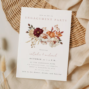 Elegant Floral Pumpkin Fall Engagement Party Invitation