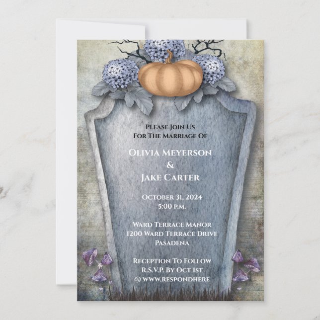 Elegant Floral Pumpkin Halloween Wedding Invitation (Front)