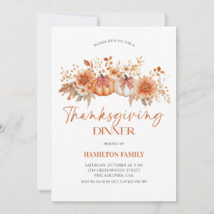 Elegant Floral pumpkin Thanksgiving Dinner party Invitation